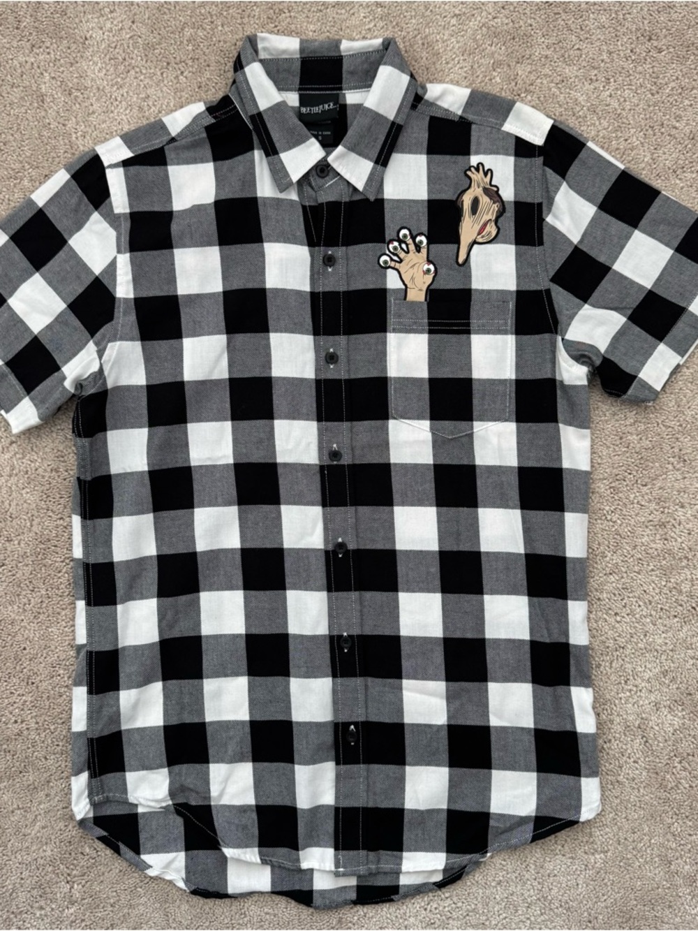 Beetlejuice Adam Maitland Shirt Black White Plaid Woven Button Up Men Sz Small